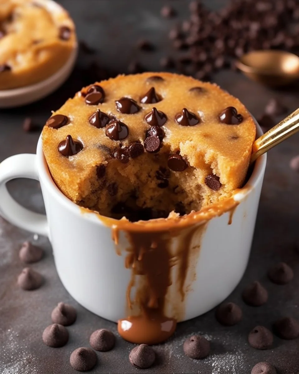 Delicious 3 Ingredient Peanut Butter Mug Cake in a white mug