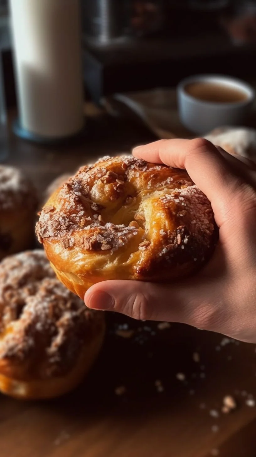Apple Cheesecake Buns with crumble topping and sweet glaze on a plate