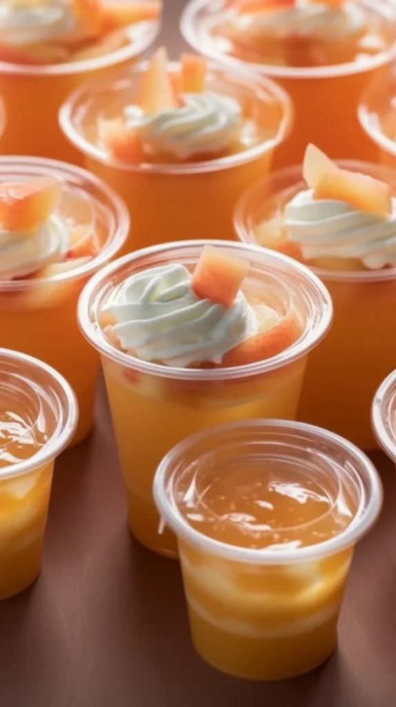 Delicious Apple Pie Jello Shots served in clear cups with cinnamon garnish