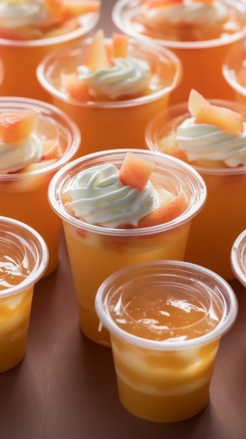 Delicious Apple Pie Jello Shots served in clear cups with cinnamon garnish