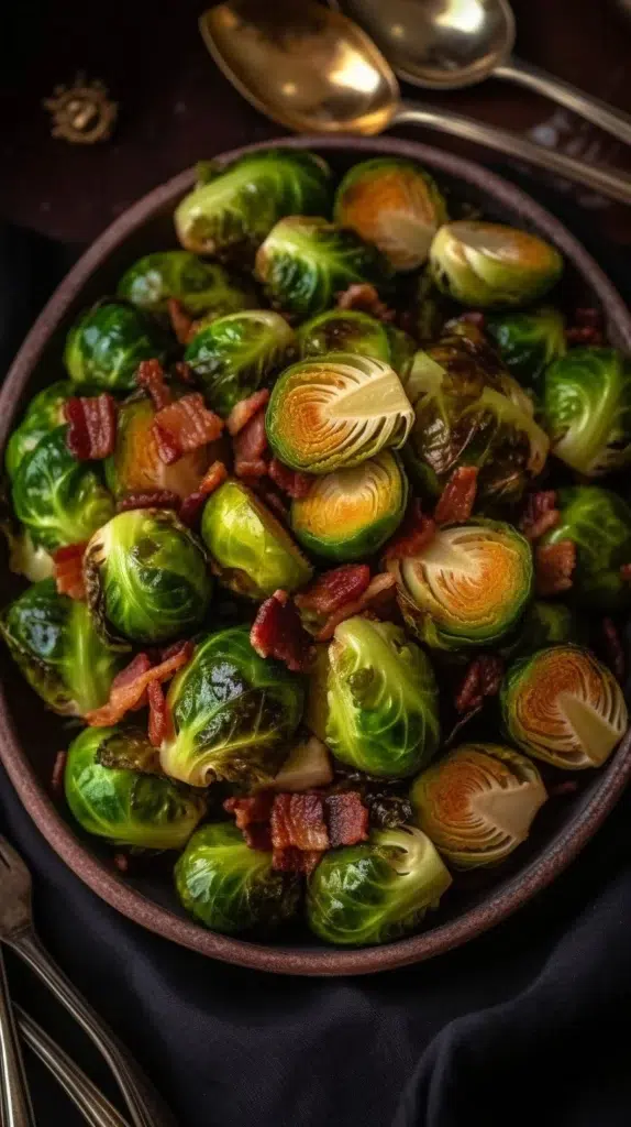 Crispy Bacon Brussels Sprouts served on a plate for a savory side dish.