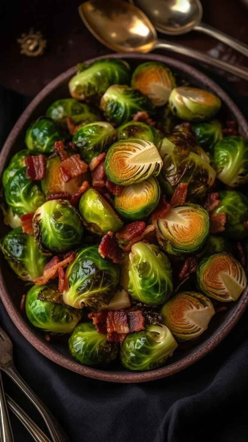 Crispy Bacon Brussels Sprouts served on a plate for a savory side dish.
