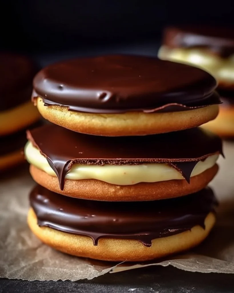 Delicious Boston Cream Pie Cookies with chocolate glaze and creamy filling