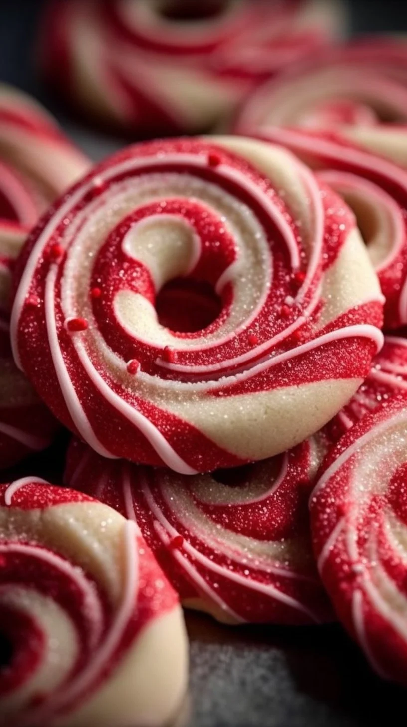 Festive Candy Cane Cookies decorated with red and white stripes