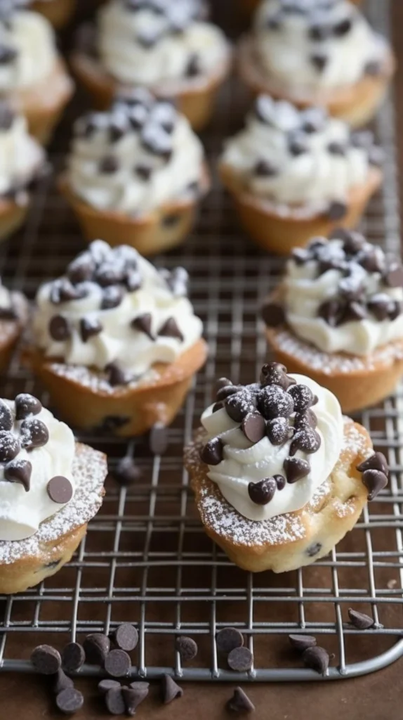 Delicious cannoli bites filled with cream and topped with chocolate chips