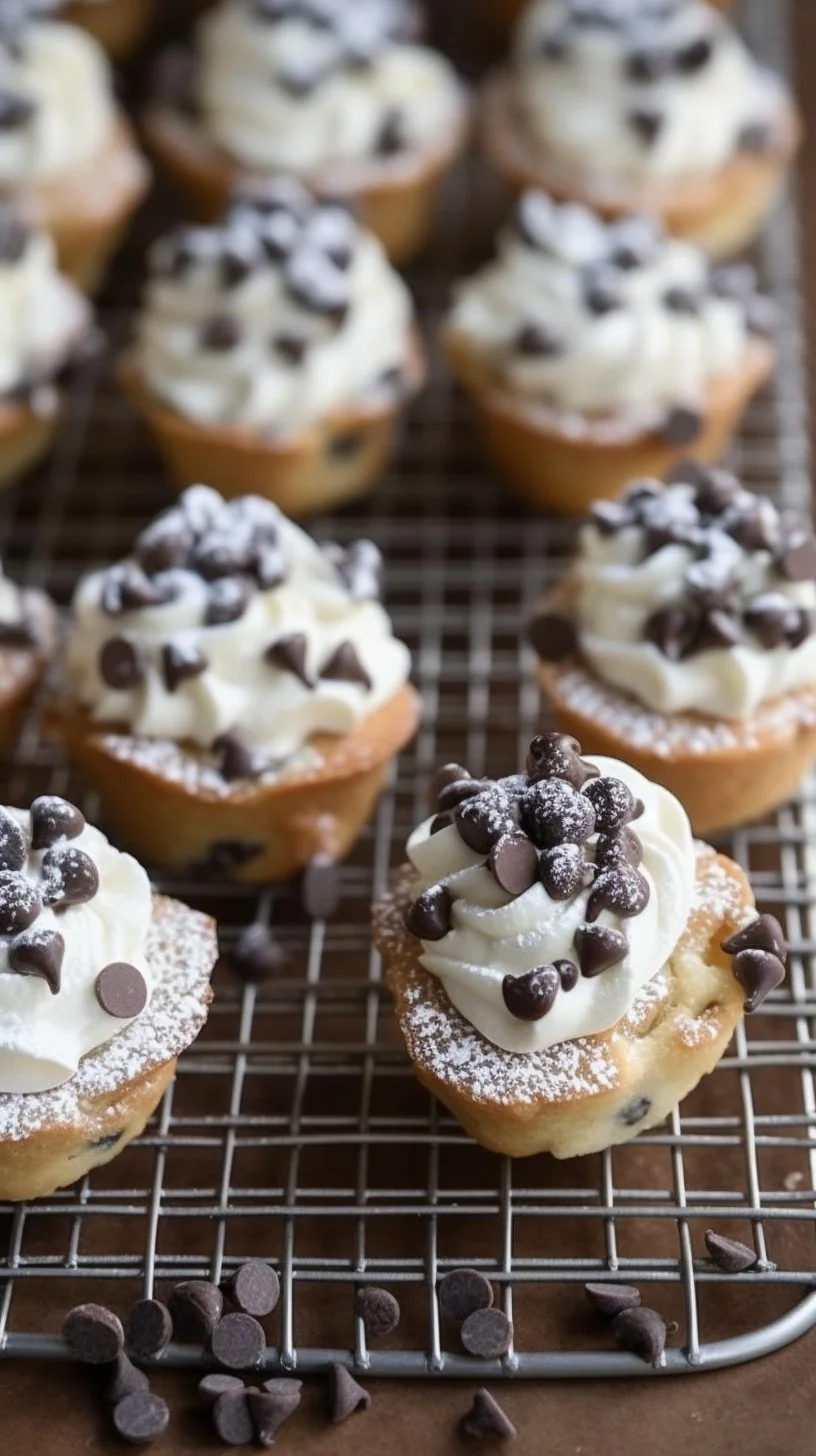 Delicious cannoli bites filled with cream and topped with chocolate chips