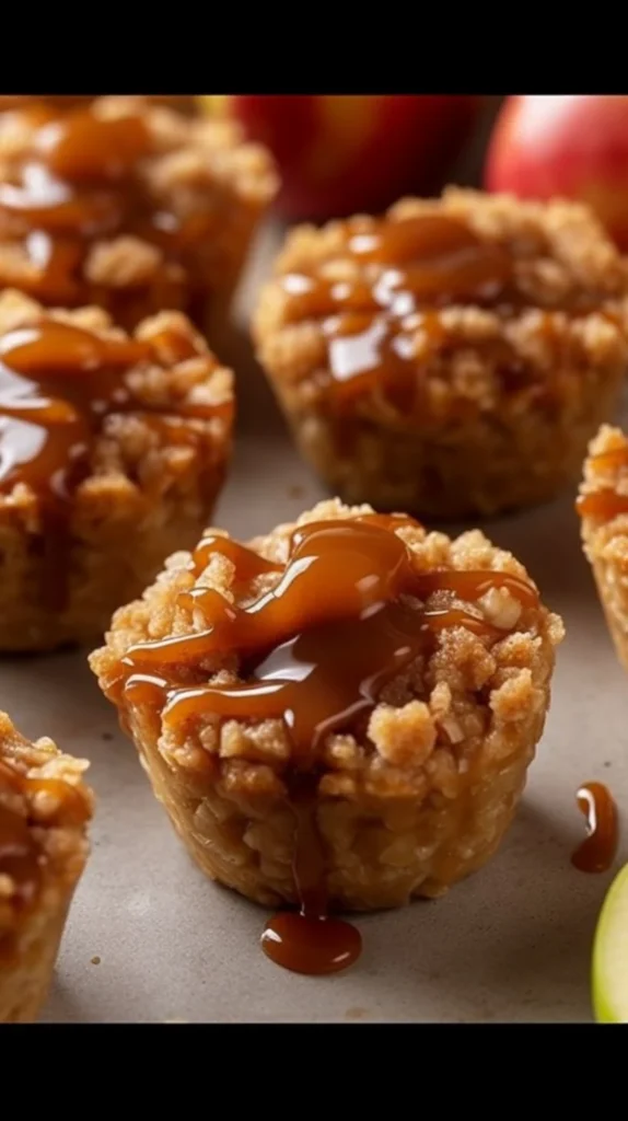 Delicious Caramel Apple Crisp Bites with apples and caramel topping.