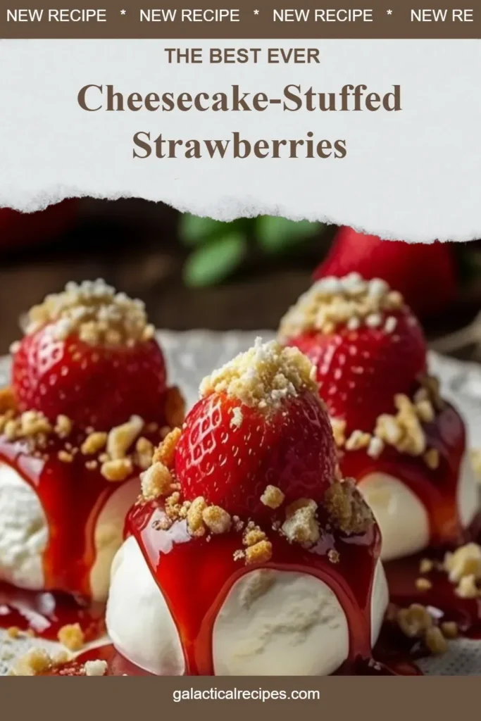 Cheesecake stuffed strawberries topped with whipped cream on a plate.