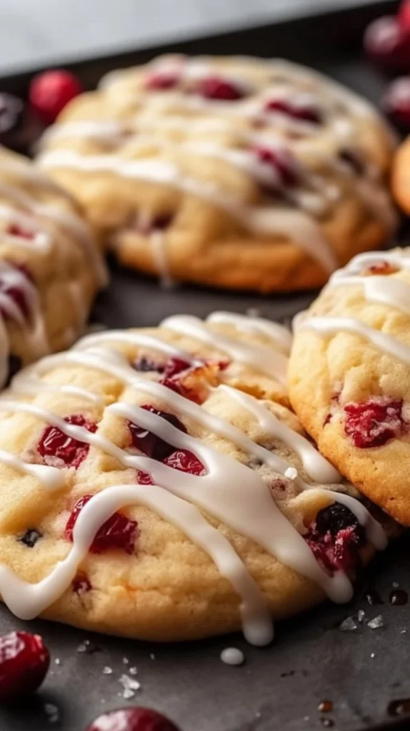 Chewy Christmas cranberry orange cookies on a festive plate.