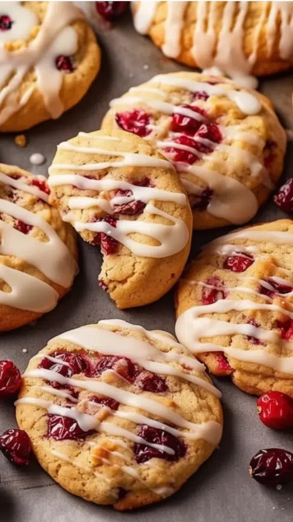 Chewy Christmas cranberry orange cookies on a festive plate.