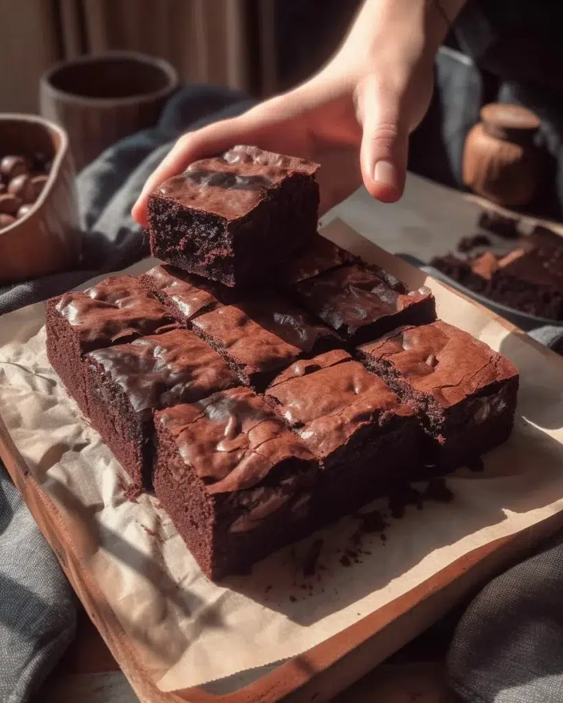 Delicious homemade chocolate brownie with a rich texture and chocolate flavor.