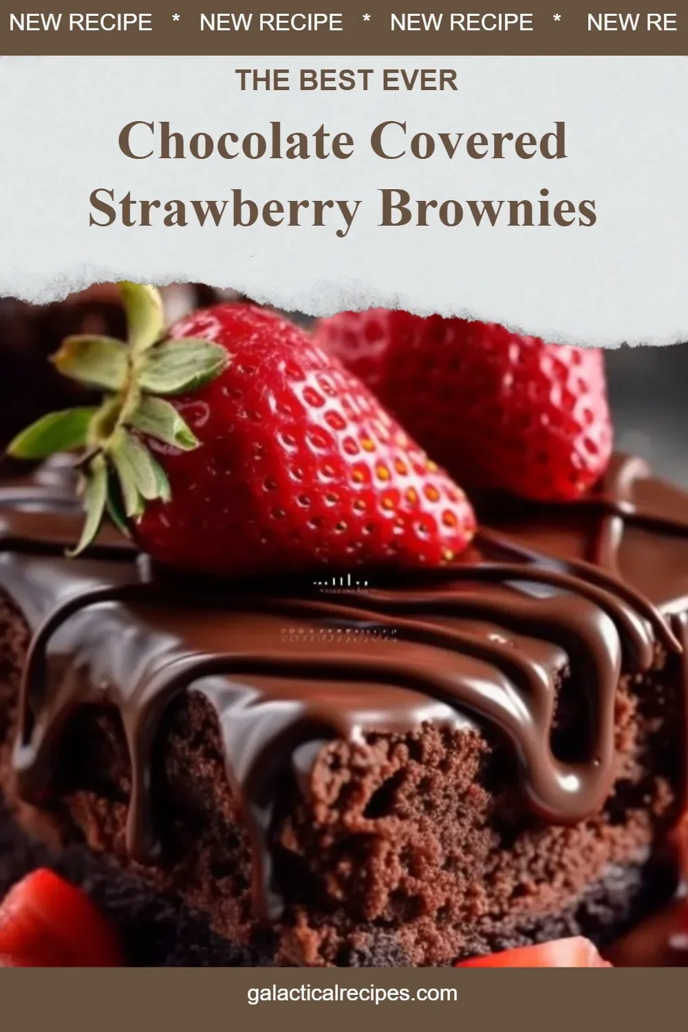 Delicious chocolate covered strawberry brownies topped with fresh strawberries.