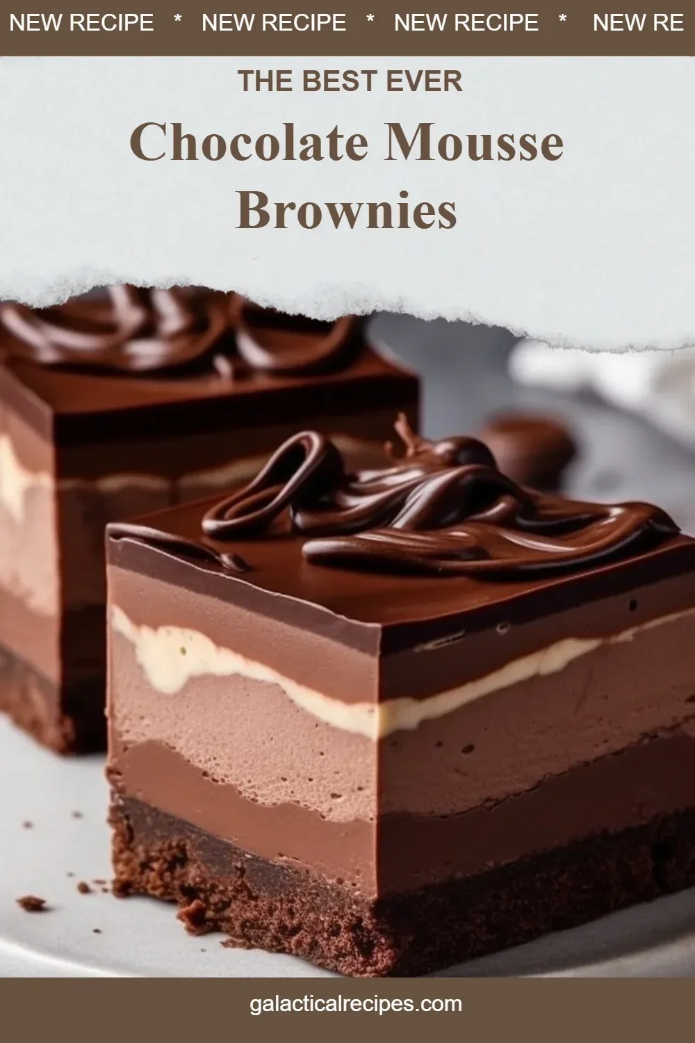 Delicious chocolate mousse brownies topped with chocolate drizzle