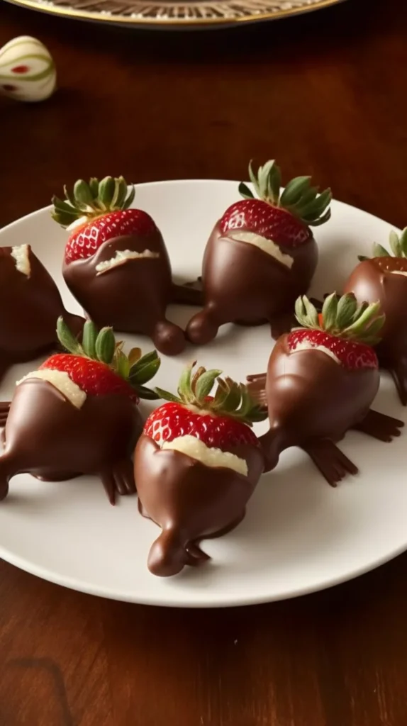 Chocolate dipped strawberries shaped like turkeys for festive celebrations