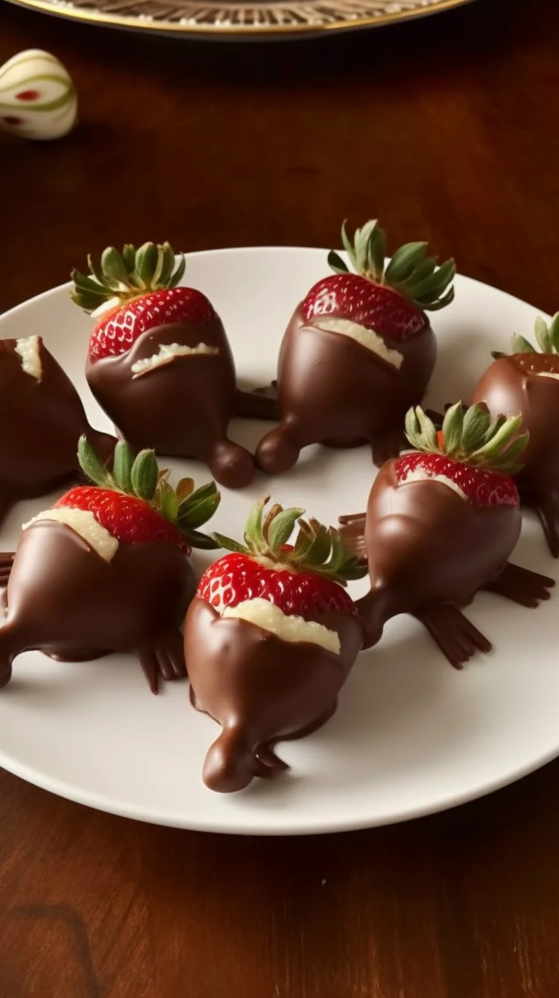Chocolate dipped strawberries shaped like turkeys for festive celebrations