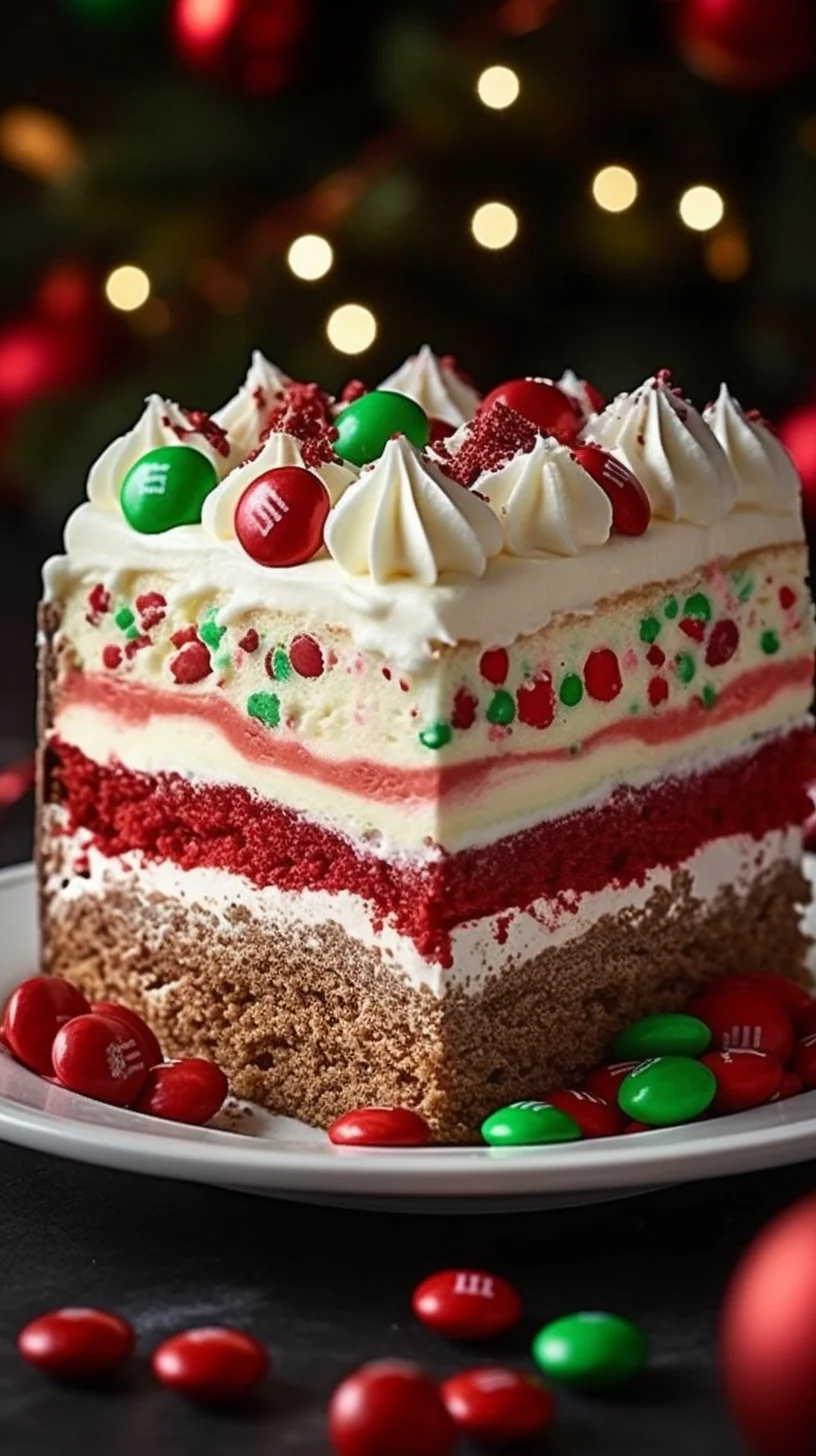 Delicious Christmas dessert lasagna with layers of cream and festive decorations