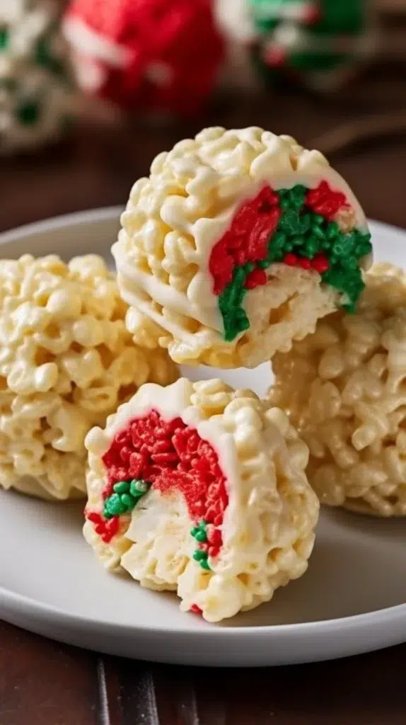 Festive Christmas Rice Crispy Treats topped with holiday themes