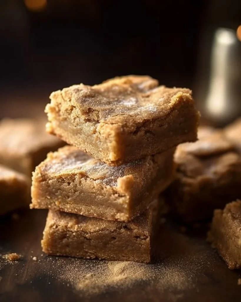 Delicious Cinnamon Sugar Blondies topped with sweet cinnamon sugar.
