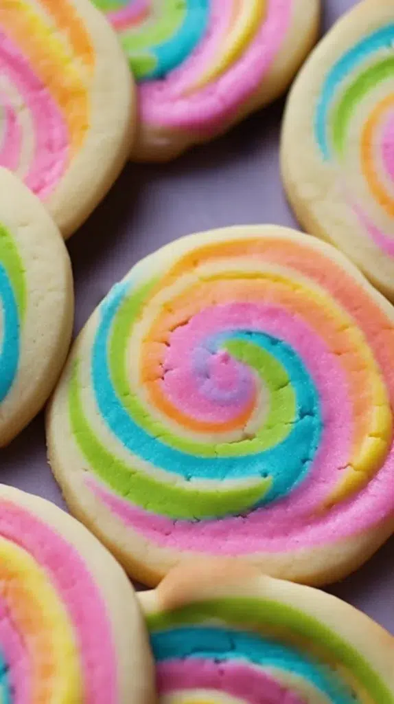 Colorful Spiral Sugar Cookies arranged on a festive plate