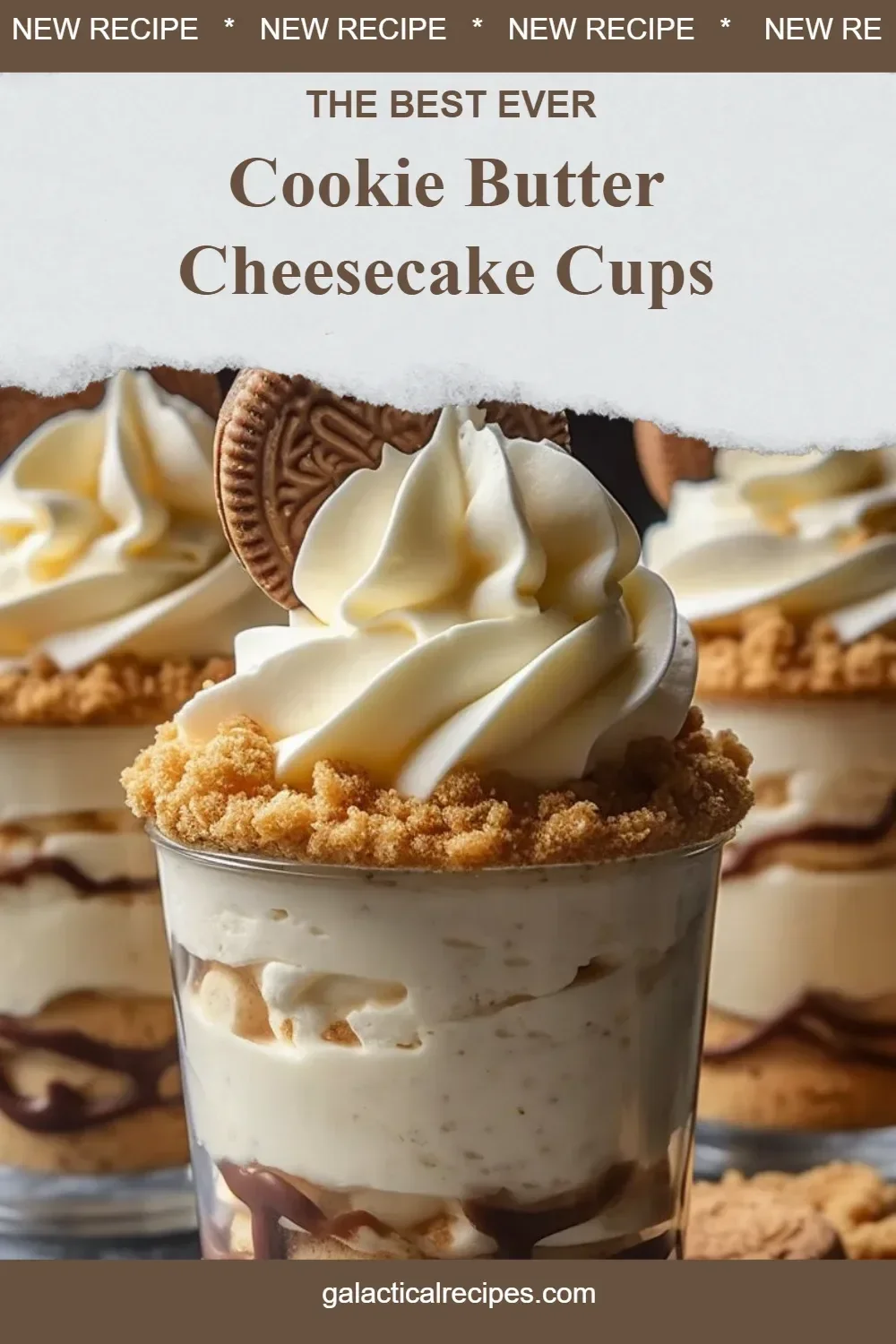 Delicious Cookie Butter Cheesecake Cups topped with whipped cream and cookie crumbs
