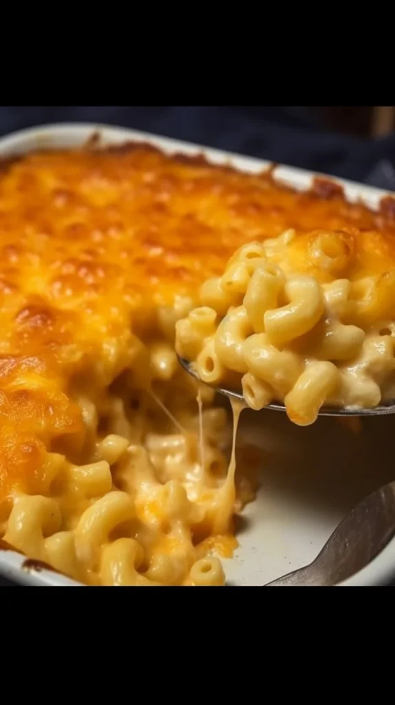 Bowl of creamy mac & cheese topped with breadcrumbs and herbs