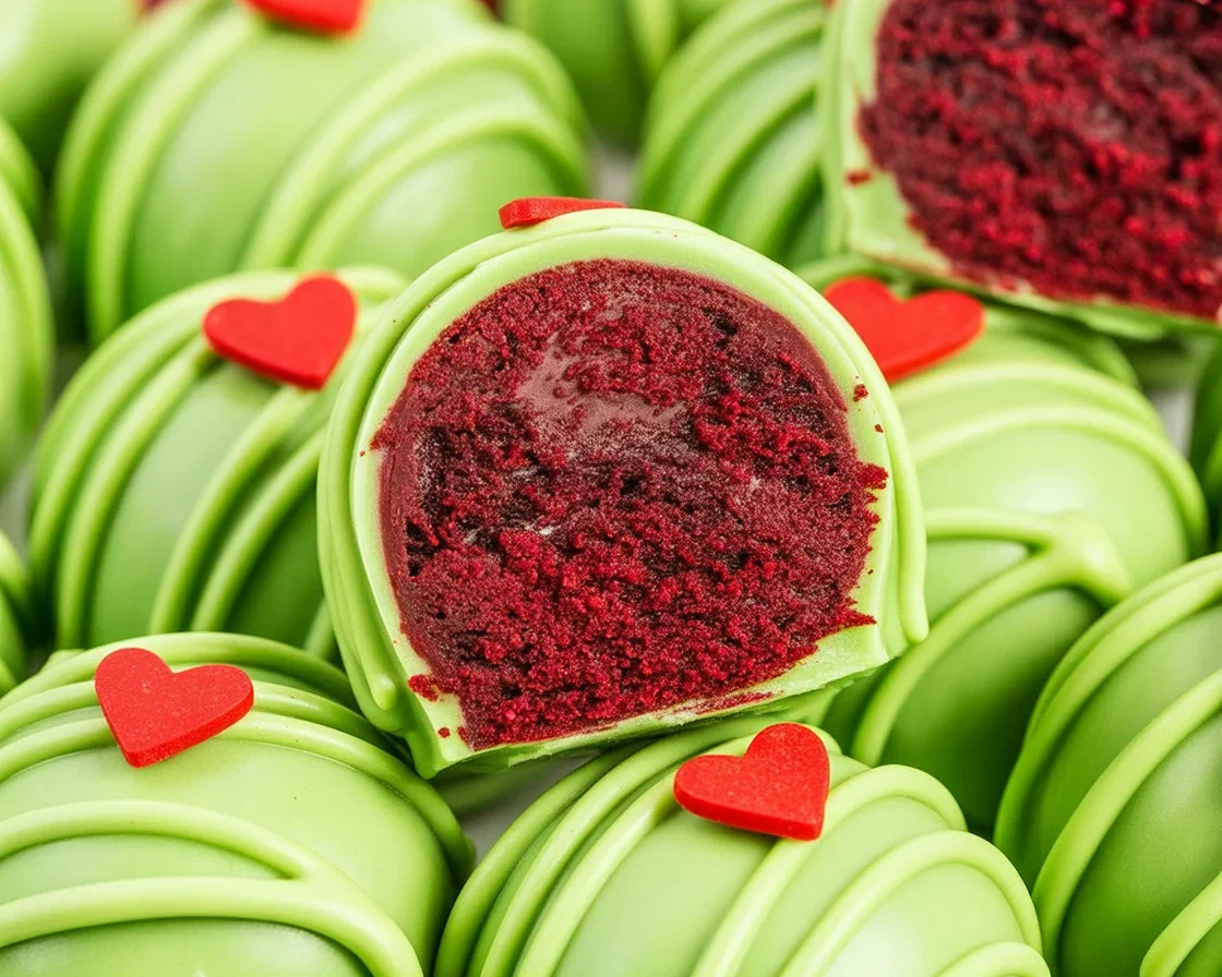 Delicious No-Bake Grinch Oreo Truffles decorated in festive Christmas colors.