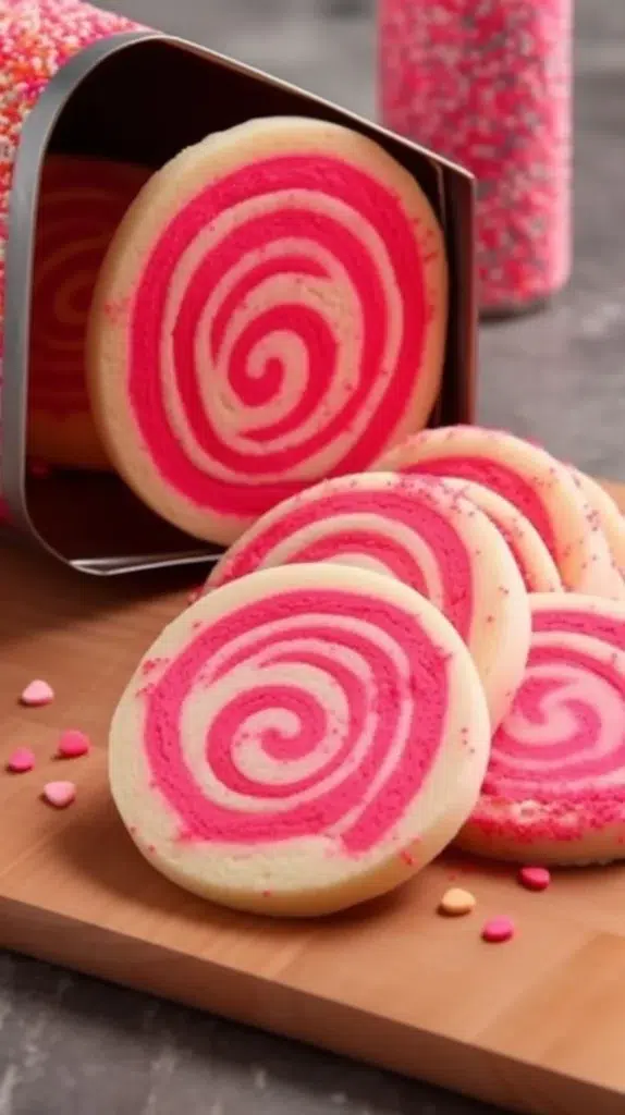 Festive spiral sugar cookies decorated for the holidays