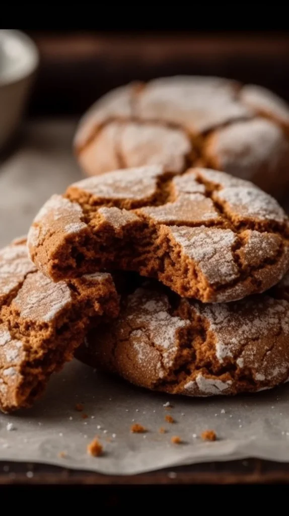Delicious Gingerbread Crinkle Cookies dusted with powdered sugar