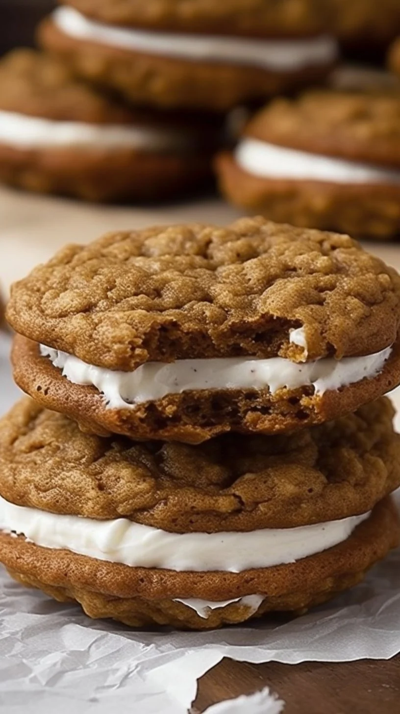 Delicious gingerbread oatmeal cream pies with creamy filling