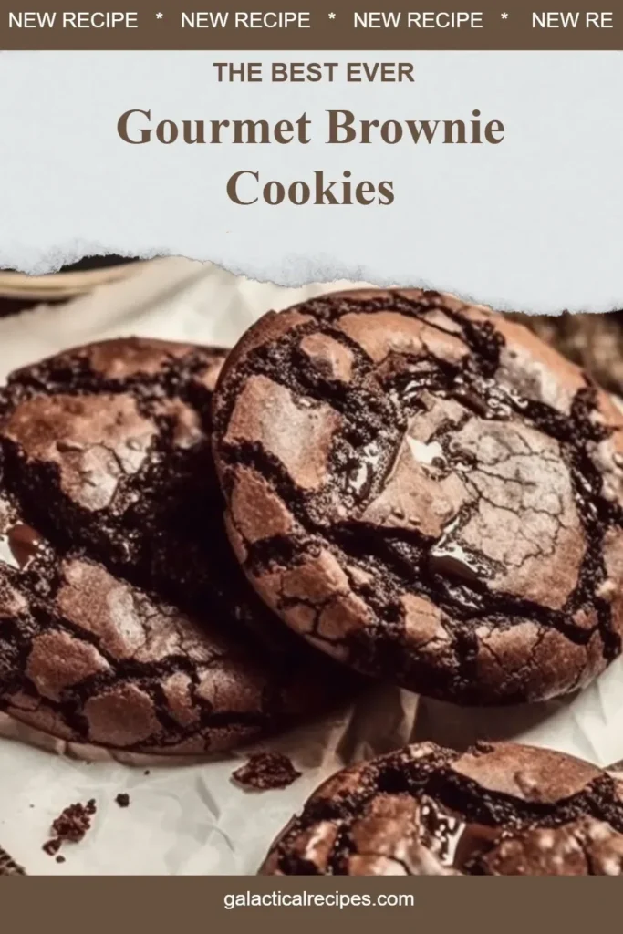 Gourmet brownie cookies on a wooden plate with chocolate drizzle