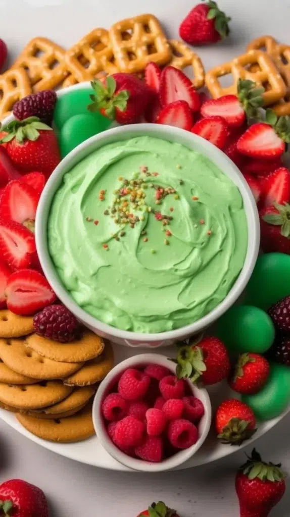 Festively colored Grinch Dip served in a bowl for holiday gatherings
