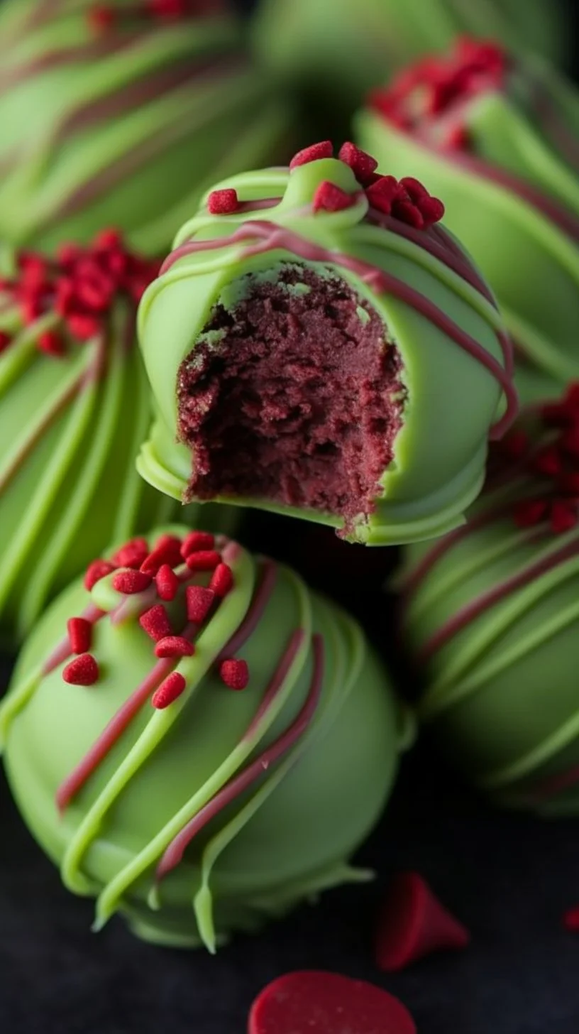 Festive Grinch Oreo Balls decorated for the holidays