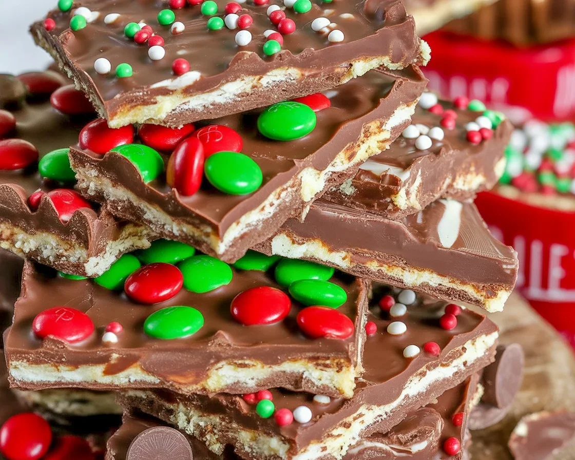 Delicious Christmas Crack recipe with saltine crackers, toffee, and chocolate.