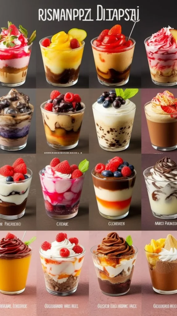 Assorted irresistible dessert cups filled with creamy layers and toppings