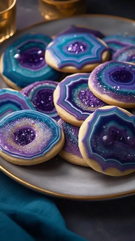 A plate of colorful spiral cookies twisted in vibrant patterns.