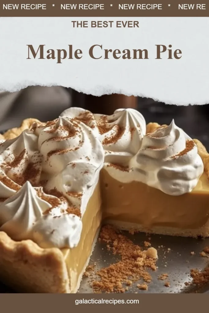Deliciously creamy and rich Maple Cream Pie topped with maple syrup and whipped cream