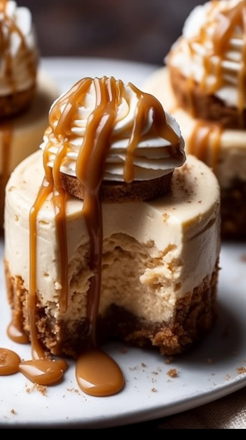 Mini no bake Biscoff cheesecakes with a creamy topping and Biscoff cookies