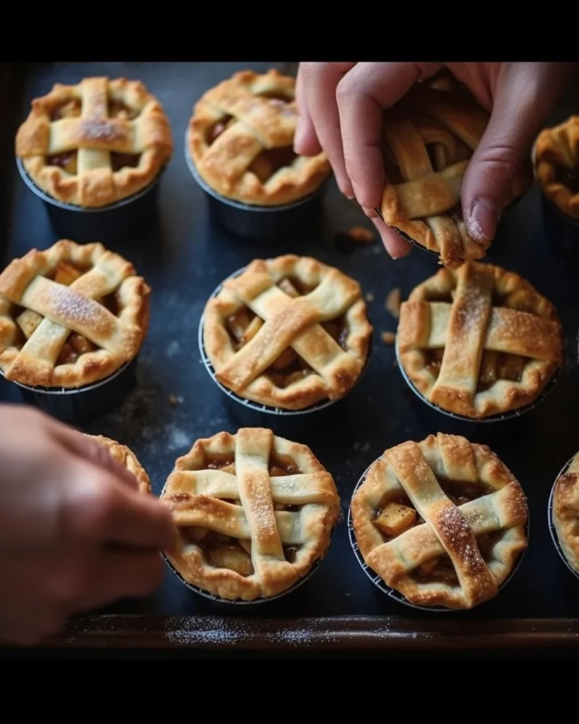 Muffin tin mini apple pies with a golden crust and apple filling