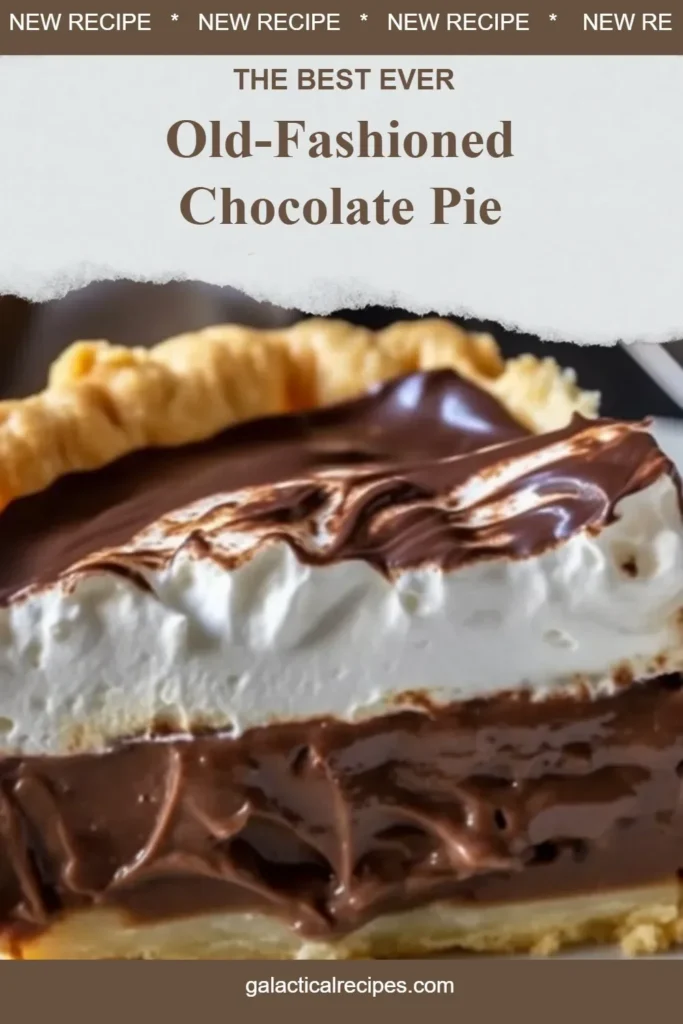 Old-fashioned chocolate pie topped with whipped cream and chocolate shavings.