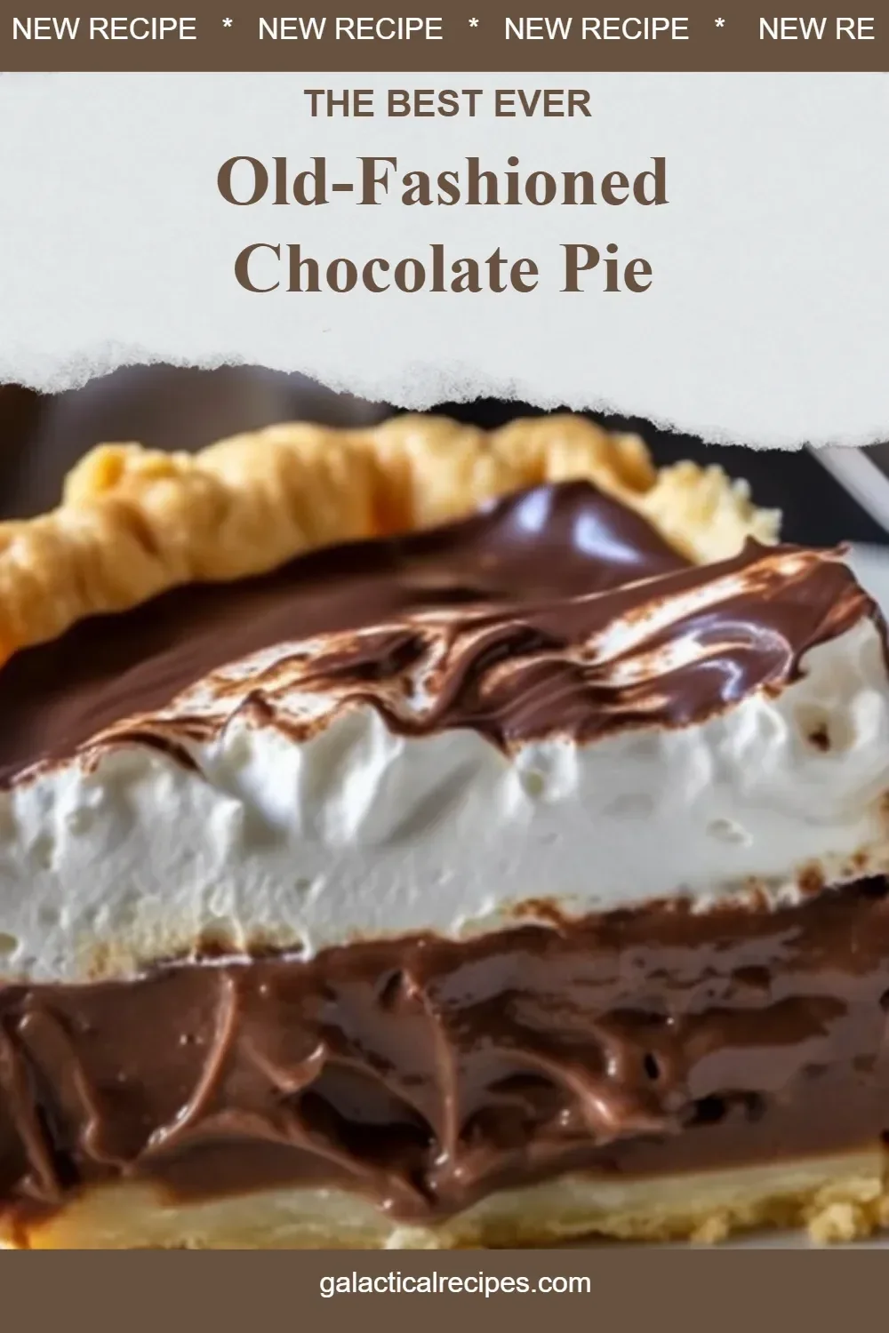 Old-fashioned chocolate pie topped with whipped cream and chocolate shavings.