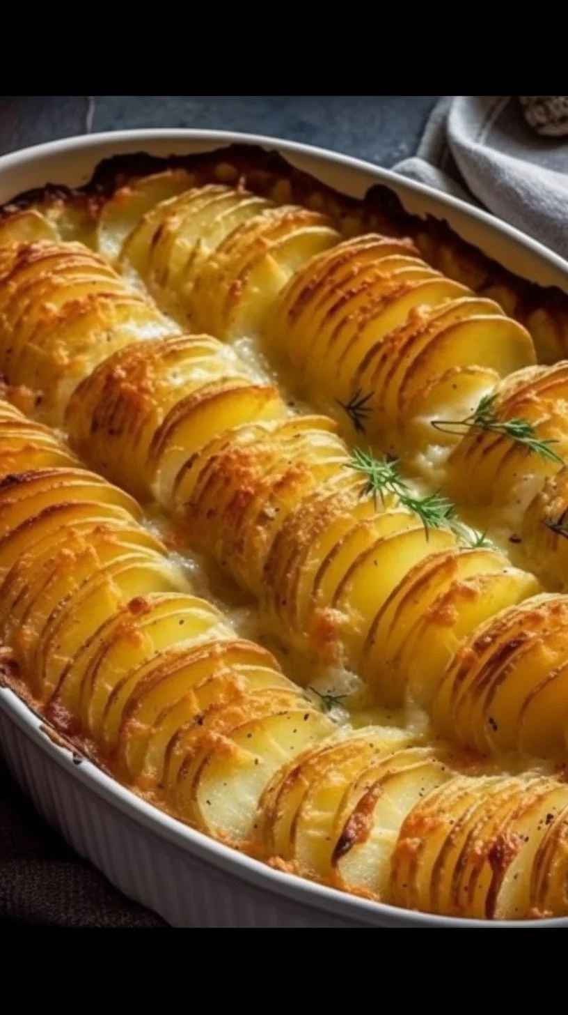 Creamy and cheesy potatoes au gratin baked to perfection