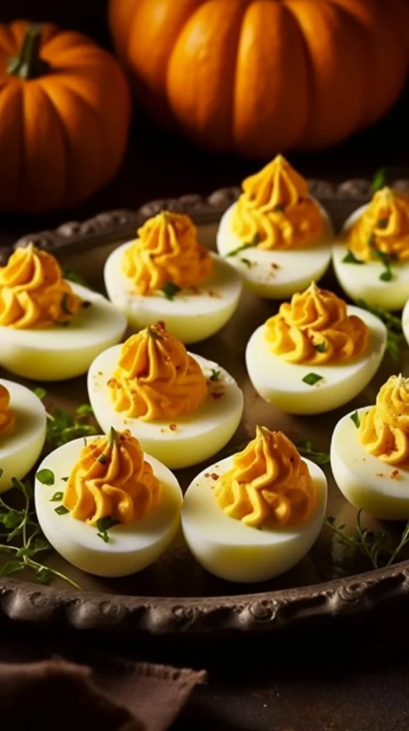 Pumpkin Patch Deviled Eggs decorated for a fall-themed gathering