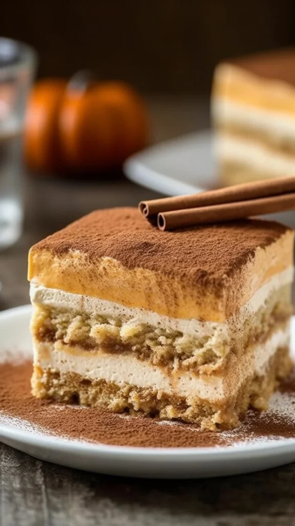 Delicious Pumpkin Tiramisu dessert with autumn spices and creamy layers