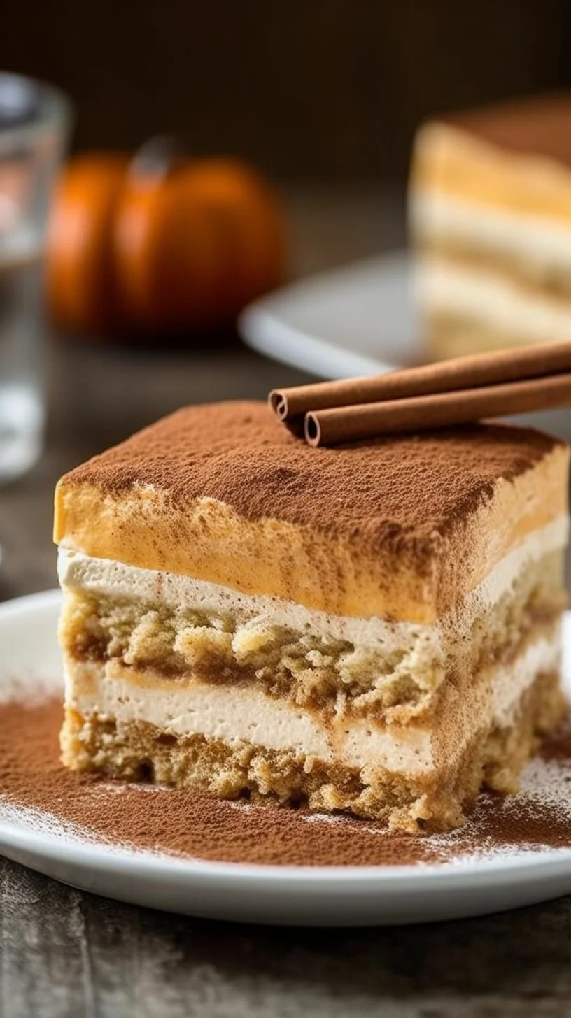 Delicious Pumpkin Tiramisu dessert with autumn spices and creamy layers