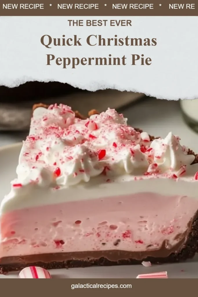 Quick Christmas Peppermint Pie served on a festive plate