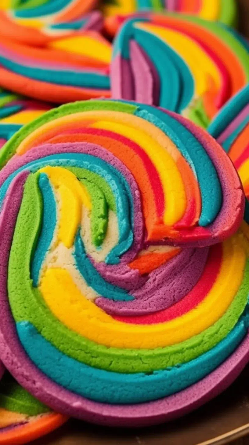 Colorful Rainbow Pinwheel Cookies arranged on a plate for a festive treat