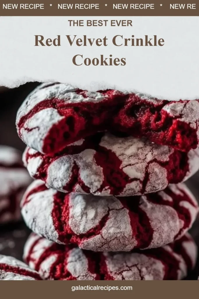 Delicious Red Velvet Crinkle Cookies freshly baked with a soft texture.