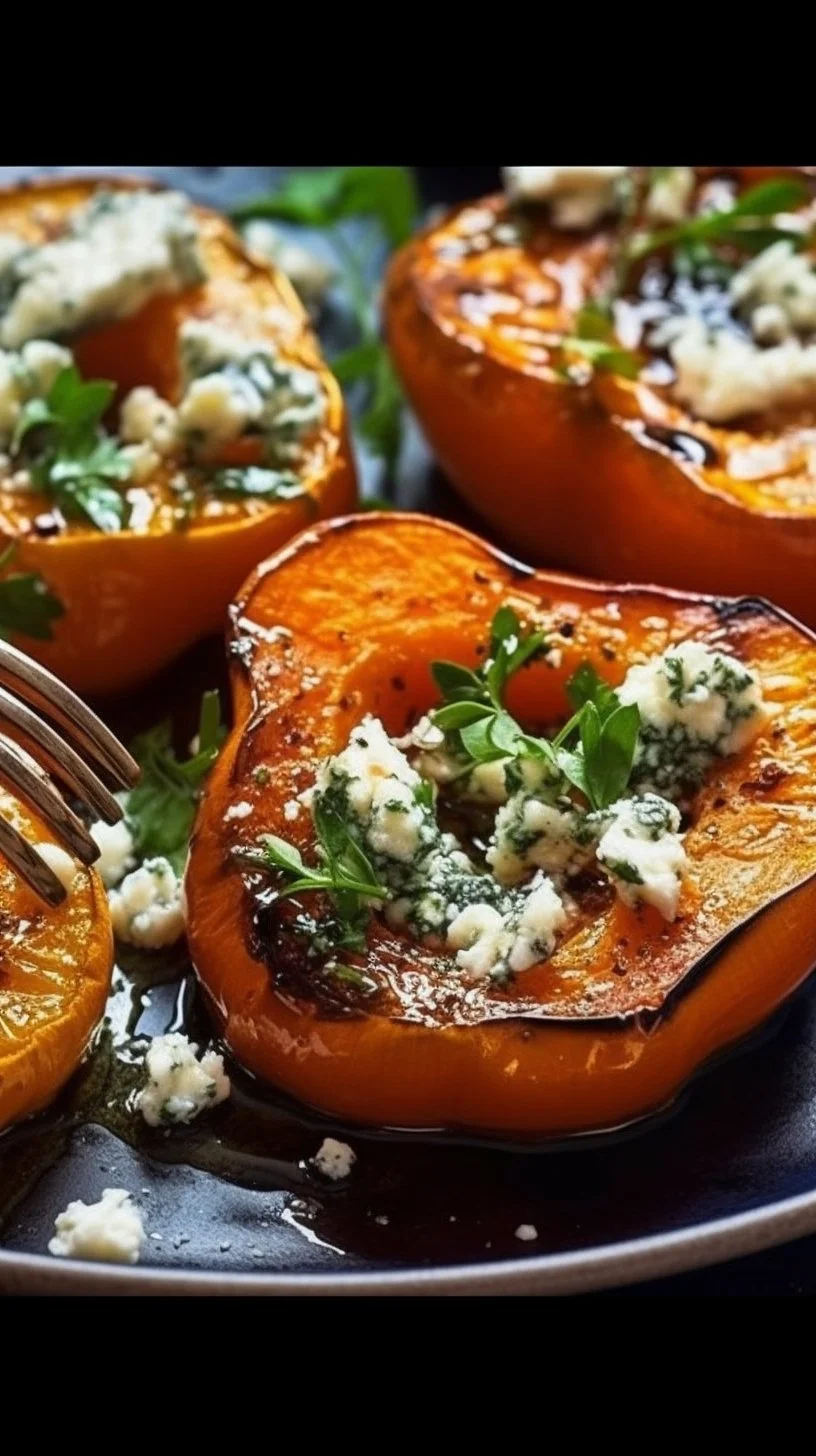 Roasted sweet potato rounds drizzled with honey and topped with feta cheese