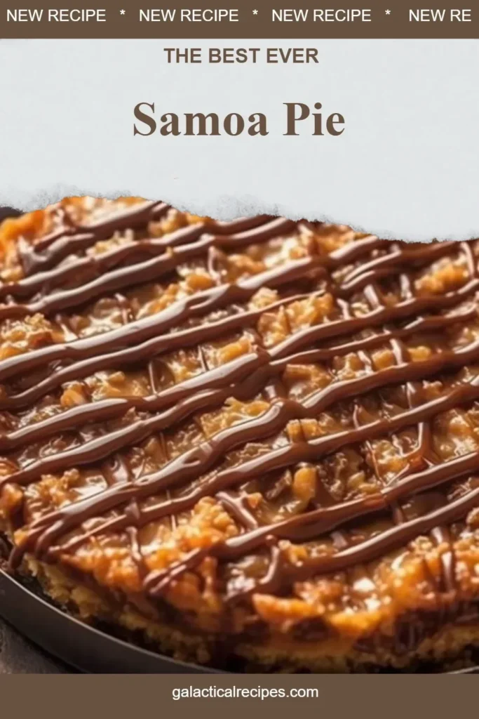 Delicious Samoa Pie topped with coconut and caramel layers
