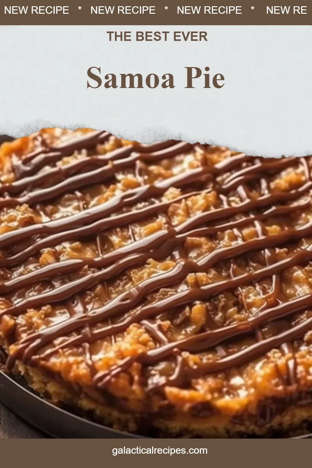 Delicious Samoa Pie topped with coconut and caramel layers